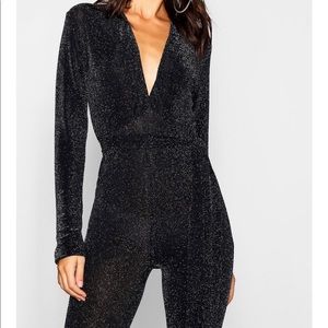 Sexy Tie Waist Glitter Sparkle Jumpsuit